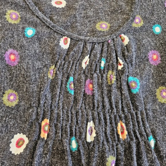 XL Grey with Floral Pattern Sweater Dress EUC Knee Length - Picture 5 of 12